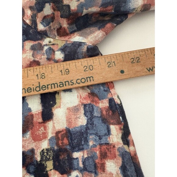 John Mark Linen Tunic Top Size S Blue Brown Bell Sleeve Oversize Lagenlook Fall - Picture 10 of 16